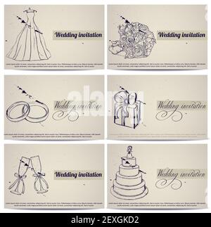 Jeu de cartes d'invitation de mariage vintage. Banque D'Images