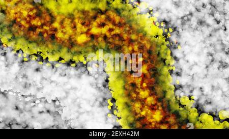 Peinture abstraite sur fond sombre. Coups de pinceau en blanc, jaune et orange. Texture de marbre. Couleurs d'encre à base d'alcool. 4K. Banque D'Images