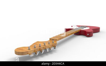 Rendu réaliste 3D de la guitare rouge sur fond blanc Banque D'Images