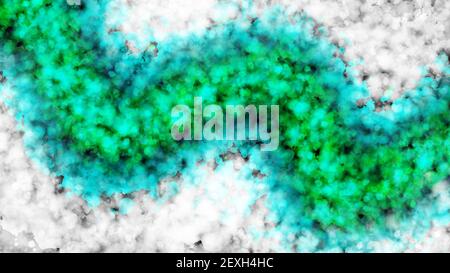 Peinture abstraite sur fond sombre. Coups de pinceau en blanc, bleu et vert. Texture de marbre. Couleurs d'encre à base d'alcool. 4K. Banque D'Images