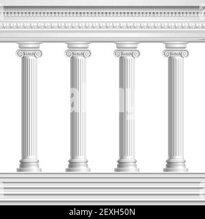 Élément architectural colonnade de colonnes antiques réalistes avec plafond décoré et base avec illustration du vecteur d'escalier Illustration de Vecteur