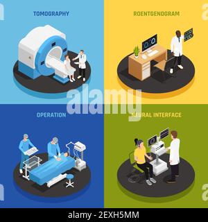 Icônes de concept de neurologie définies avec des symboles d'interface neuronale isométriques isolés illustration vectorielle Illustration de Vecteur