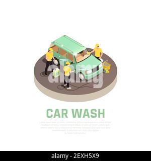 Illustration vectorielle des symboles de service de lavage de voiture, illustration isométrique de la confirmation de lavage de voiture Illustration de Vecteur