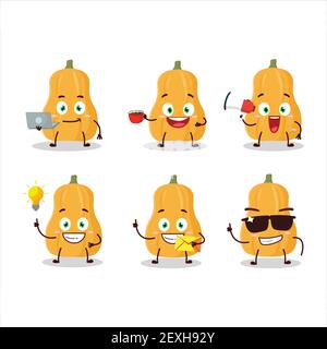 Personnage de dessin animé de courge musquée avec divers types d'émoticônes d'affaires. Illustration vectorielle Illustration de Vecteur
