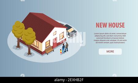 Nouvelle maison en ville isométriques horizontale agents immobiliers site Web bannière avec maison de famille pour la vente illustration vectorielle Illustration de Vecteur