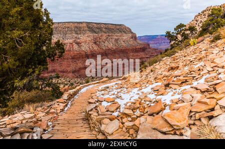 Historique Cobblestone pavé Hermit Trail, parc national du Grand Canyon, Arizona, États-Unis Banque D'Images