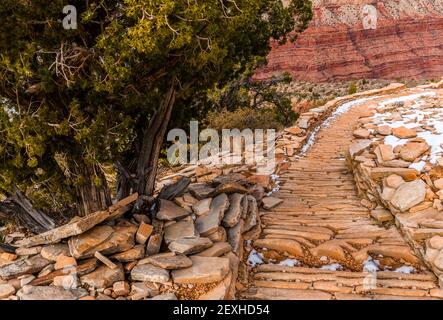 Historique Cobblestone pavé Hermit Trail, parc national du Grand Canyon, Arizona, États-Unis Banque D'Images