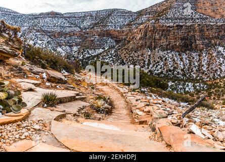 Historique Cobblestone pavé Hermit Trail, parc national du Grand Canyon, Arizona, États-Unis Banque D'Images