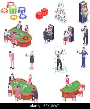 Les gens dans le casino icônes isométriques ensemble isolé sur fond blanc illustration vectorielle 3d Illustration de Vecteur