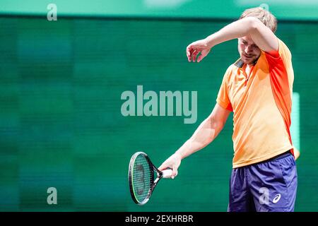 ROTTERDAM, PAYS-BAS - MARS 4: David Goffin de Belgique déçu lors de son match contre Jeremy Chardy de France dans le 48e ABN AMRO World Ten Banque D'Images