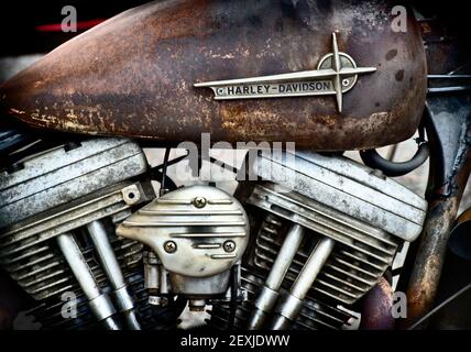 Vieille moto Rusty Harley Davidson. ROYAUME-UNI Banque D'Images