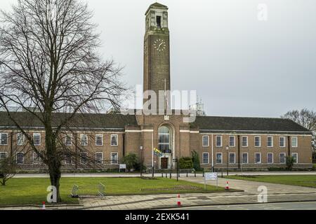 SWINTON, ROYAUME-UNI - 13 févr. 2021: Centre civique de Salford, anciennement Swinton et hôtel de ville de Pendlebury Banque D'Images