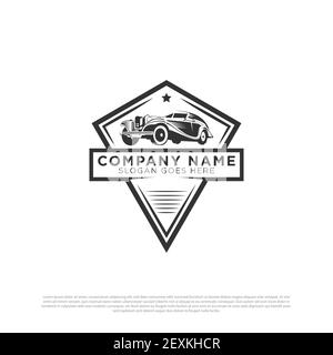 Restauration Classic car logo vecteur , emblèmes et badges. Véhicule rétro, ancienne voiture garage logo illustration Free Vector Illustration de Vecteur