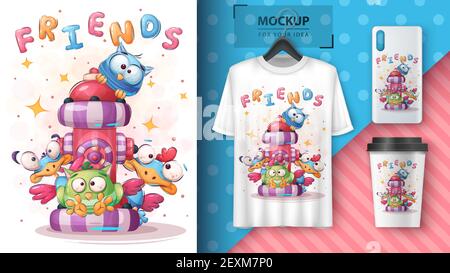 Joli oiseau - affiche et merchandising. Illustration de Vecteur