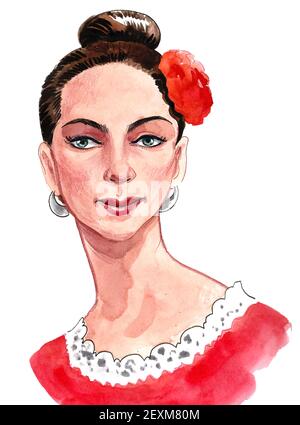 Magnifique danseur Flamenco. Dessin à l'encre et aquarelle Banque D'Images