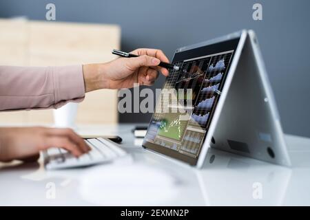 Graphique du logiciel de courtier en Bourse sur ordinateur portable Banque D'Images