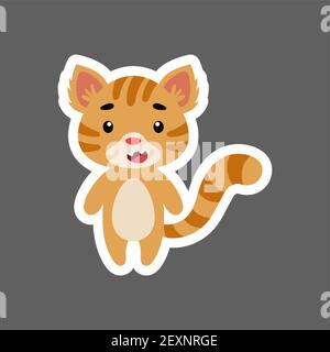 Autocollant Joli Petit Chat Personnage Animal De Dessin Anime Pour Les Cartes D Enfants Douche De Bebe Invitation D Anniversaire Interieur De Maison Vecto Pueril De Couleur Vive Image Vectorielle Stock Alamy