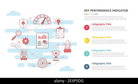 concept d'indicateur de performance clé kpi pour la bannière du modèle d'infographie avec illustration vectorielle des informations de la liste de quatre points Banque D'Images