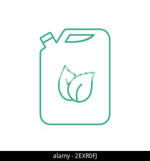 Icône de ligne CAN de biocarburant. Concept d'énergie de la biomasse. Cartouche de carburant verte avec feuilles. Jerrycan avec carburant écologique. Des ressources durables alternatives. Illustration de Vecteur