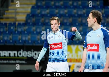 Haderslev, Danemark. 04e mars 2021. Stefan Gartenmann (2) de Soenderjyske vu pendant le match 3F Superliga entre Soenderjyske et Odense Boldklub au parc Sydbank à Haderslev. (Crédit photo : Gonzales photo/Alamy Live News Banque D'Images