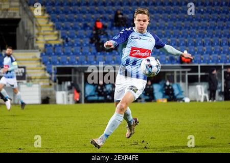 Haderslev, Danemark. 04e mars 2021. Stefan Gartenmann (2) de Soenderjyske vu pendant le match 3F Superliga entre Soenderjyske et Odense Boldklub au parc Sydbank à Haderslev. (Crédit photo : Gonzales photo/Alamy Live News Banque D'Images