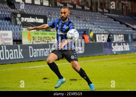 Haderslev, Danemark. 04e mars 2021. Issam Jebali (7) d'OB observé pendant le match 3F Superliga entre Soenderjyske et Odense Boldklub au parc Sydbank à Haderslev. (Crédit photo : Gonzales photo/Alamy Live News Banque D'Images