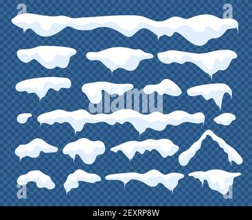 Cache-neige. Boules de neige et dérives hiver décoration éléments enneigés. Ensemble isolé de vecteur de dessin animé de Noël. Illustration effet neige, décoration de haut de snowcap Illustration de Vecteur