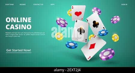 Page d'accueil du casino en ligne. Cartes et jetons vectoriels réalistes. Modèle de bannière Web de Casino. Illustration jeu de casino poker, carte de jackpot et jeu Illustration de Vecteur