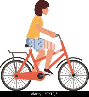 Une jeune femme roule sur une illustration à vecteur de vélo isolée sur blanc arrière-plan Illustration de Vecteur