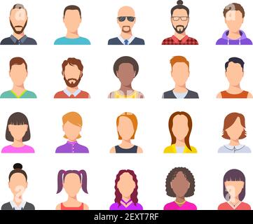 Avatars plats. Hommes et femmes chefs, portraits de gens d'affaires. Ensemble de vecteurs de visages de dessin animé des utilisateurs. Illustration profil avatar de la personne, portrait anonyme de la femme et de l'homme Illustration de Vecteur