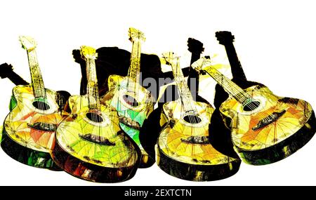 un groupe de guitares colorées Banque D'Images