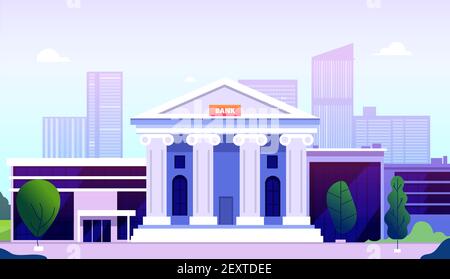 Bâtiment de la banque. Symboles de croissance de la richesse des investissements bancaires. Façade de la banque avec colonnes sur les bâtiments du gouvernement de rue vecteur financier. Illustration institution bancaire fédérale, structure publique Illustration de Vecteur
