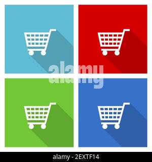 Panier, boutique, jeu d'icônes de chariot, illustration vectorielle plate dans eps 10 pour le webdesign et les applications mobiles en quatre couleurs Illustration de Vecteur