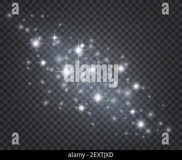 Effet de lumière. Poussière d'étoile lumineuse, le soleil clignote avec des rayons. Étoiles isolées avec des sparkles. Décoration de Noël fond vectoriel. Illustration éclat lumineux brillant, effet blanc brillant Illustration de Vecteur