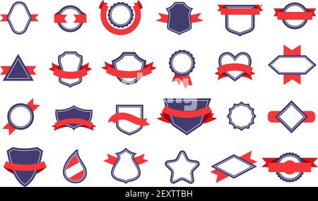 Badges et rubans vintage. Étiquettes de bannière, étiquettes autocollantes. Badge en ruban, éléments de certificat de qualité avec insigne de sceau. Ensemble vectoriel d'étiquette d'insigne et d'emblème avec illustration d'emplacement vide Illustration de Vecteur