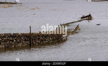 Dégâts causés par la tempête autour de la ville de Wensleydale de Hawes dans le North Yorkshire après Storm Aiden. Banque D'Images