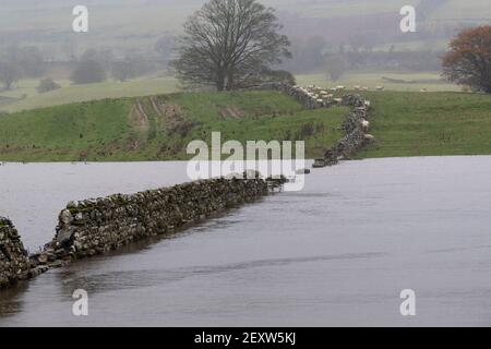 Dégâts causés par la tempête autour de la ville de Wensleydale de Hawes dans le North Yorkshire après Storm Aiden. Banque D'Images