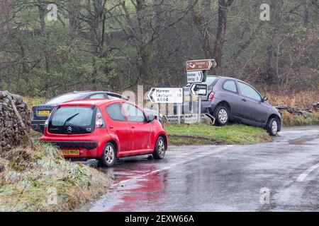 Dégâts causés par la tempête autour de la ville de Wensleydale de Hawes dans le North Yorkshire après Storm Aiden. Banque D'Images