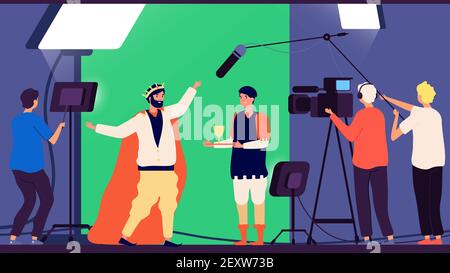 Enregistrement vidéo. Production cinématographique, réalisateur et opérateur de cinéma. Réalisation de séries TV, illustration vectorielle acteurs. Production cinématographique Illustration de Vecteur