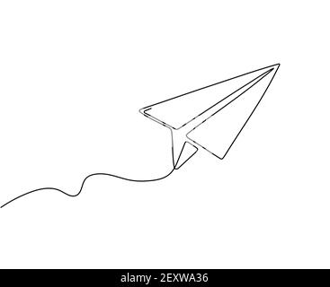 Plan papier à une ligne. Arrière-plan abstrait de l'avion volant. Dessin continu d'avions origami. Panneau de voyage à vecteur isolé. Illustration dessin d'avion, contour de l'aviation de vol Illustration de Vecteur