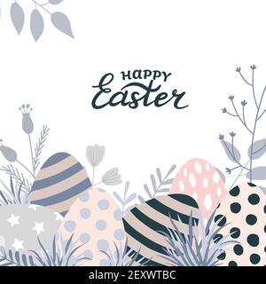 Composition des oeufs de Pâques. Illustration vectorielle. Convient aux cartes de vœux, affiches, invitations. Illustration de Vecteur