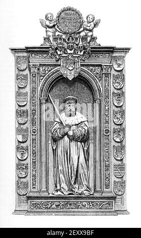 Tombe de Frédéric le Sage dans l'église du château de Wittenberg. Frederick III (17 janvier 1463 – 5 mai 1525), également connu sous le nom de Frederick le Sage (Friedrich der Weise allemand), a été électeur de Saxe de 1486 à 1525, dont on se souvient surtout pour la protection mondiale de son sujet Martin Luther. Banque D'Images