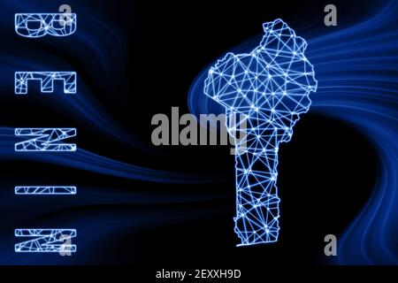 Carte du Bénin, carte polygonale en maille, carte bleue sur fond sombre Banque D'Images