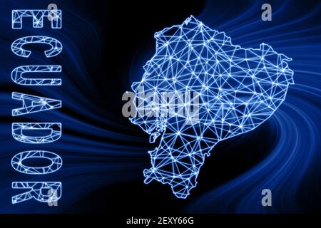 Carte de l'Equateur, carte polygonale en maille, carte bleue sur fond sombre Banque D'Images