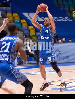 04 mars 2021, Hessen, Francfort-sur-le-main: Rasheed Moore (Fraport Skyliners, 20). Match de basket-ball de l'easyCredit BBL entre les Fraport Skyliners et RASTA Vechta le 4 mars 2021 au Fraport Arena de Francfort-sur-le-main. Photo: Jürgen Kessler/dpa Banque D'Images