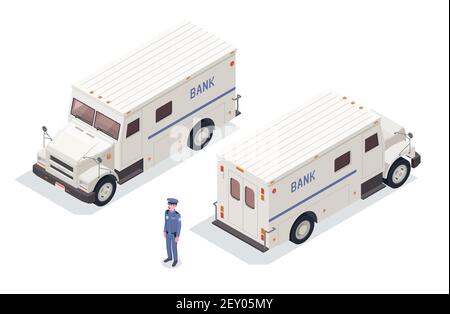 Composition isométrique de la finance bancaire avec des images isolées de la trésorerie bancaire en transit illustration vectorielle d'arrière-plan vierge Illustration de Vecteur