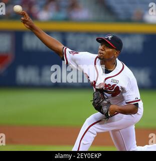 Atlanta Braves starting pitcher Julio Teheran (49) works against the St.  Louis Cardinals in the first inning of a baseball game Thursday, May 16,  2019, in Atlanta. (AP Photo/John Bazemore Stock Photo - Alamy