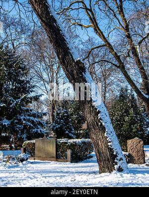 Cimetière de la paroisse de Sophien - tombes et arbres couverts de neige en hiver, Friedhof der Sophien Gemeinde, Mitte,Berlin,Allemagne Banque D'Images