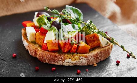 Bruschetta à la citrouille rôties Banque D'Images