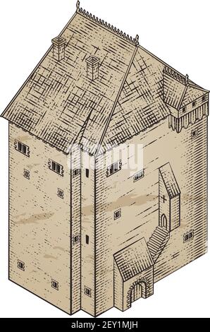 Carte du bâtiment médiéval icône Illustration ancienne Illustration de Vecteur